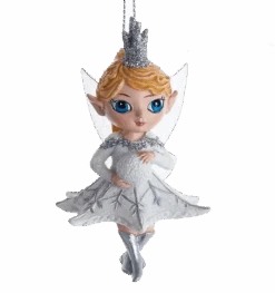 Kurt Adler Silver Fairy Elves Ornament -