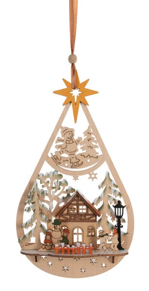Wooden Cabin Scene Teardrop Ornament 1 Wooden Cabin Scene Teardrop Ornament