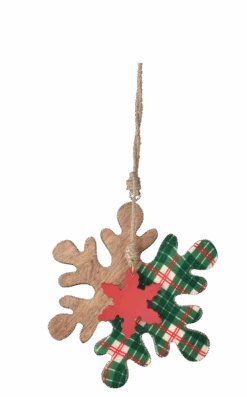 Large Wood Plaid Snowflake Ornament -