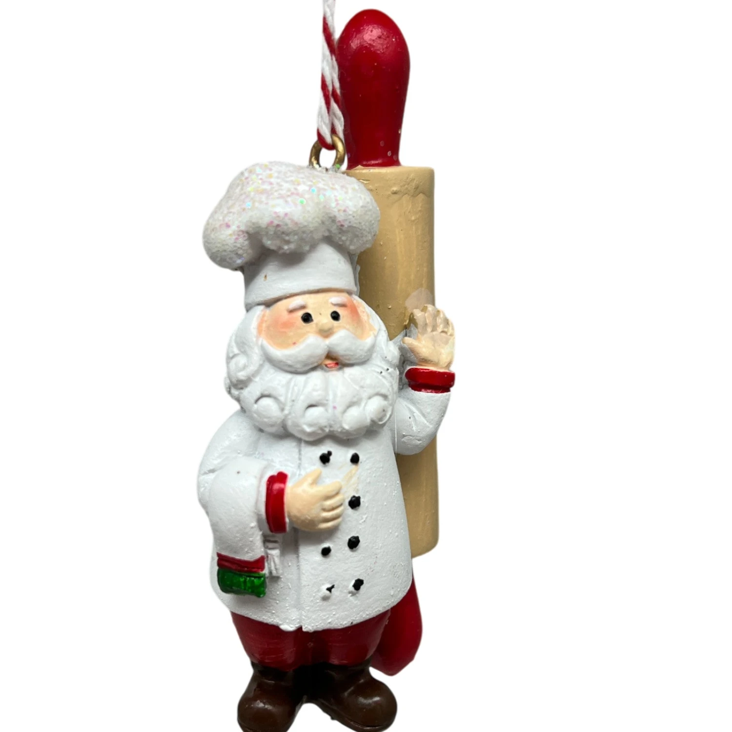 Resin Holiday Santa Chef With Rolling Pin Ornament 1 Resin Holiday Santa Chef With Rolling Pin Ornament