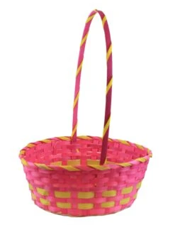 Large Bamboo Easter Basket With Wrapped Handle - Pink