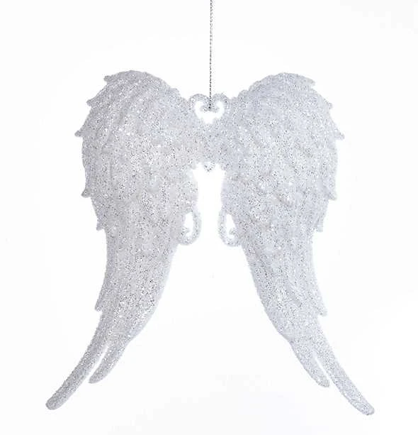 Kurt Adler White With Silver Glitter Angel Wings Acrylic Ornament - Light 2 Kurt Adler White With Silver Glitter Angel Wings Acrylic Ornament - Light - Image 2
