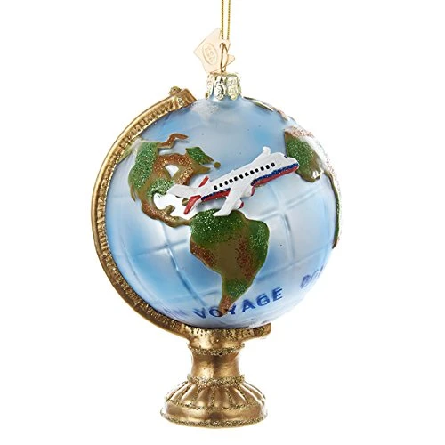 Noble Gems Globe With Airplane Glass Ornament 1 Noble Gems Globe With Airplane Glass Ornament