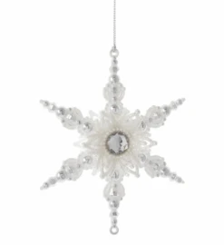 Kurt Adler Silver And White Snowflake Ornament - Shiny