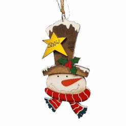 Rustic Wooden Ornament - Snowman In Tophat