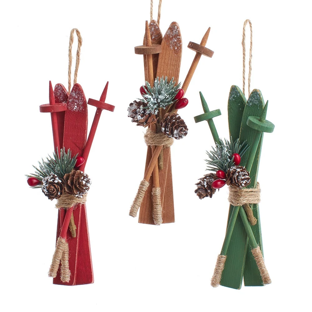 Kurt Adler Wooden Skis With Holiday Décor Ornament - 1 Kurt Adler Wooden Skis With Holiday Décor Ornament -