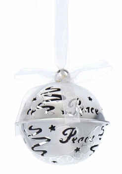 Kurt Adler Hanging Word Bell Ornaments - Silver -