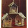 Flicker Lighting Nativity House Ornament Set