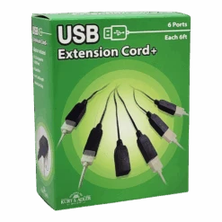 Kurt Adler 6 Port USB Extension Cord With 2 Amp Power Plug - Black