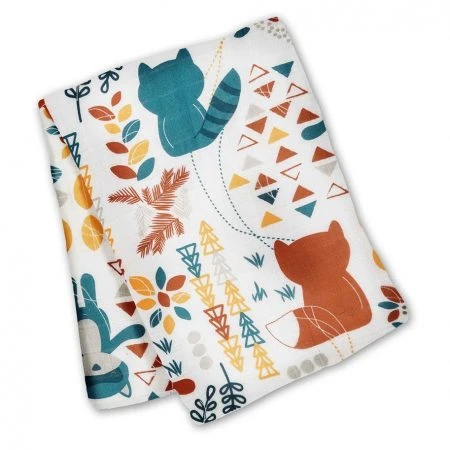 Mary Meyer Leika Cotton Swaddle – Fox & Raccoon – 47×47″ 2 Mary Meyer Leika Cotton Swaddle – Fox & Raccoon – 47×47″ - Image 2