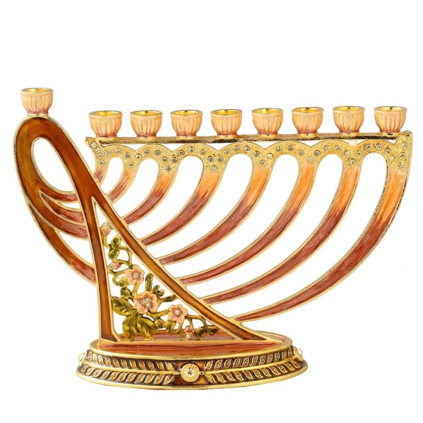 Matashi Hand-Painted Enamel Red Menorah Candelabra 2 Matashi Hand-Painted Enamel Red Menorah Candelabra - Image 2