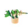 Wood Push Puppet Dinosaur - Green Triceratops