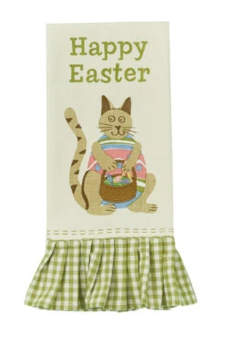 Easter Cat Embroidered Printed Dishtowel