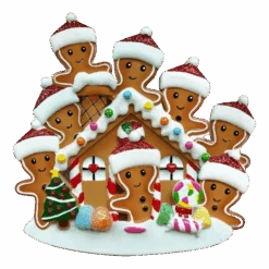 Gingerbread House Family Of 8 - Ornament