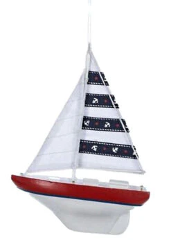 Kurt Adler Wooden Yacht W/Sails Ornament - Red -Toy Series Store hglqshinsfgoelmvreed