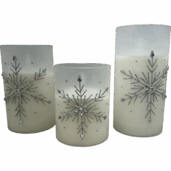 B/O Lighted Glass Holiday Luminaries With LED Set Of 3 Candles