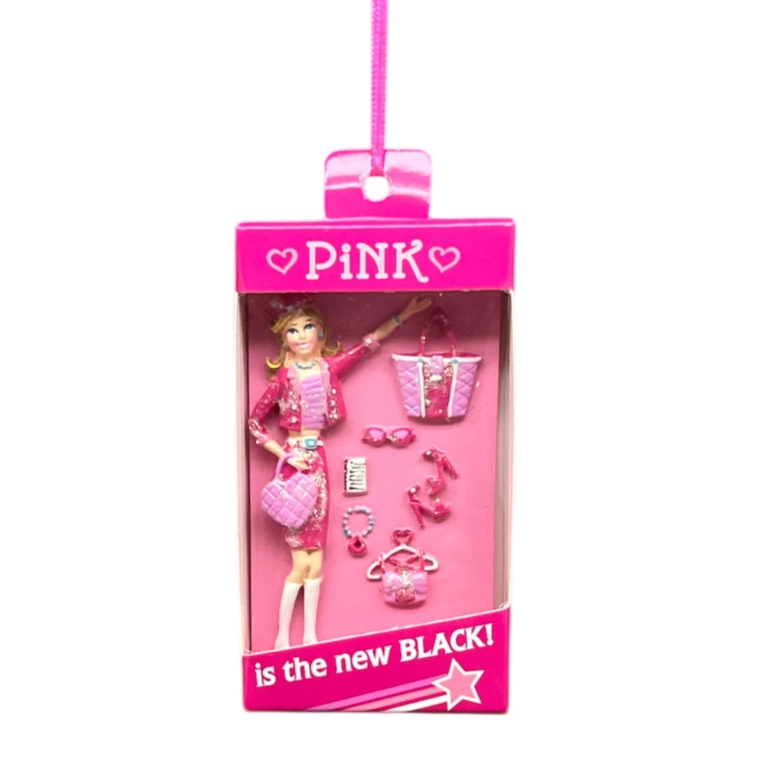 Kurt Adler Pink Is The New Black Boxed Doll Ornament 1 Kurt Adler Pink Is The New Black Boxed Doll Ornament
