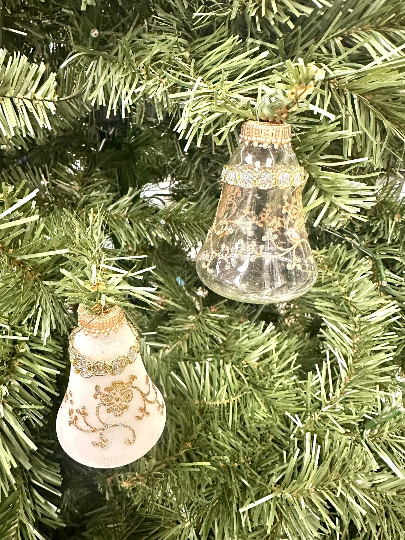 Clear And Frosted Gold Glitterlace And Braid Bell Ornaments - 4 Piece Set 3 Clear And Frosted Gold Glitterlace And Braid Bell Ornaments - 4 Piece Set - Image 3