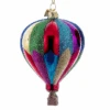 Hot Air Balloon Glass Ornament - Patchwork Rainbow