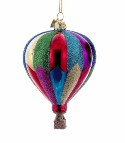 Hot Air Balloon Glass Ornament - Patchwork Rainbow