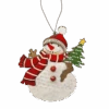 Wood And Fur Snowman Ornament - Holding A Tree