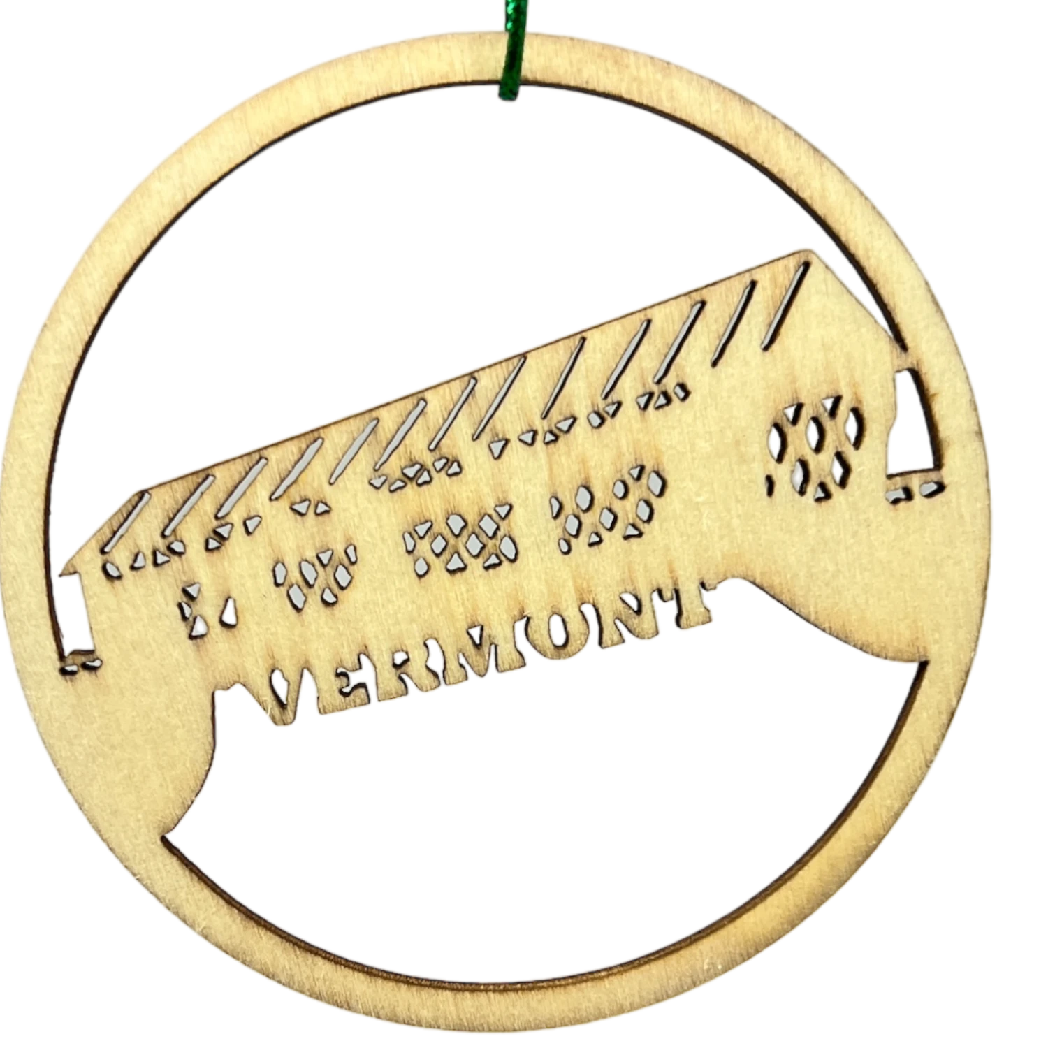 Round Wooden Vermont Covered Bridge Ornament 1 Round Wooden Vermont Covered Bridge Ornament
