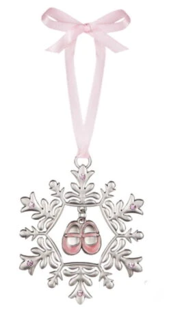 Snowflake Baby Shoe Ornament - Pink