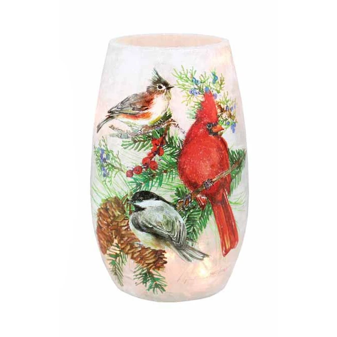 Winter Birds Lit Vase - 3.25 X 3.25 X 5.25 - Cardinal - Chickadee - Titmouse 1 Winter Birds Lit Vase - 3.25 X 3.25 X 5.25 - Cardinal - Chickadee - Titmouse