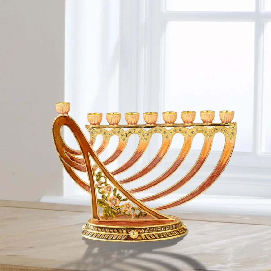 Matashi Hand-Painted Enamel Red Menorah Candelabra 3 Matashi Hand-Painted Enamel Red Menorah Candelabra - Image 3