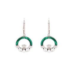Green Malachite Sterling Silver Claddagh Drop Earrings