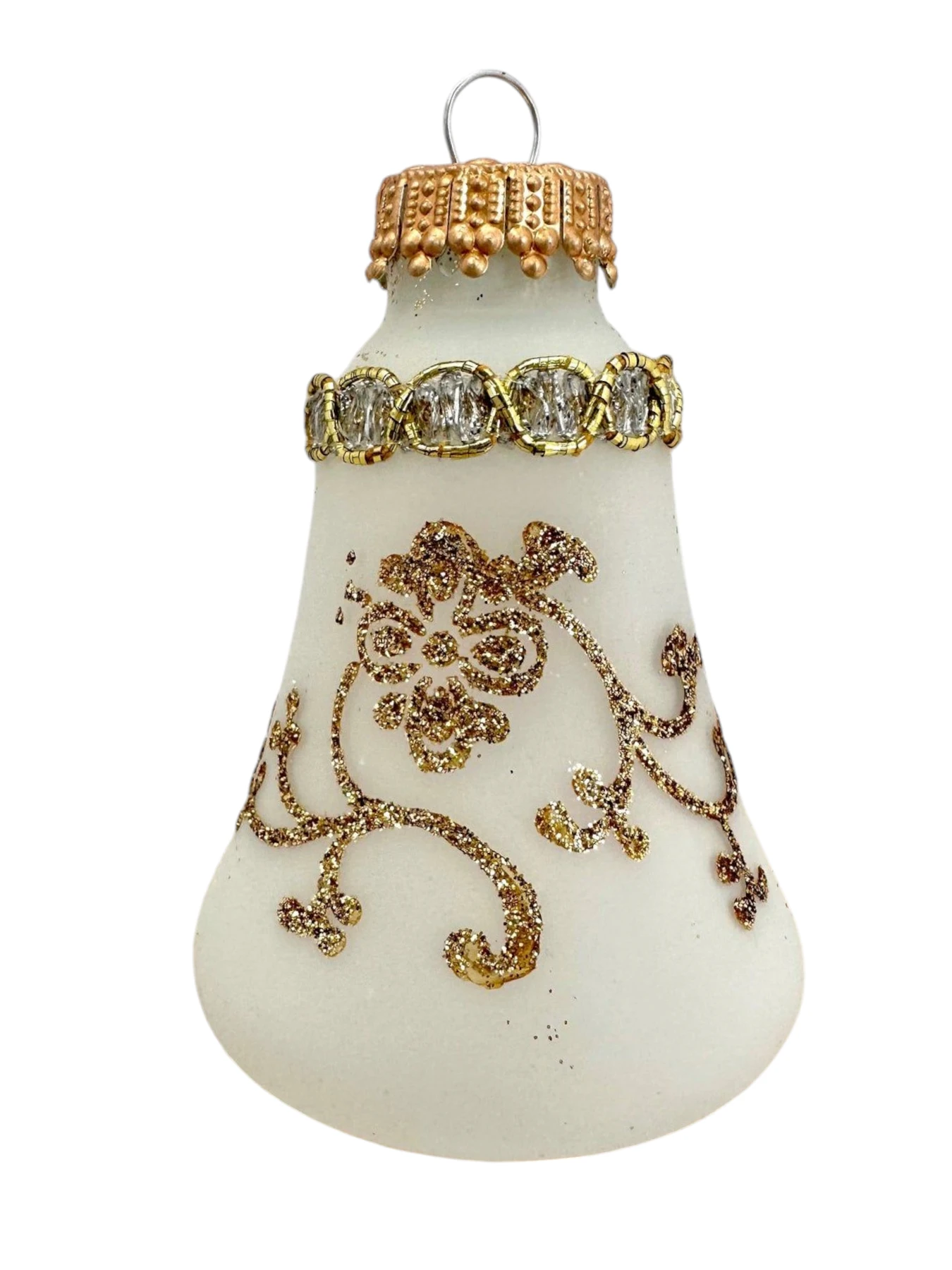 Clear And Frosted Gold Glitterlace And Braid Bell Ornaments - 4 Piece Set 2 Clear And Frosted Gold Glitterlace And Braid Bell Ornaments - 4 Piece Set - Image 2