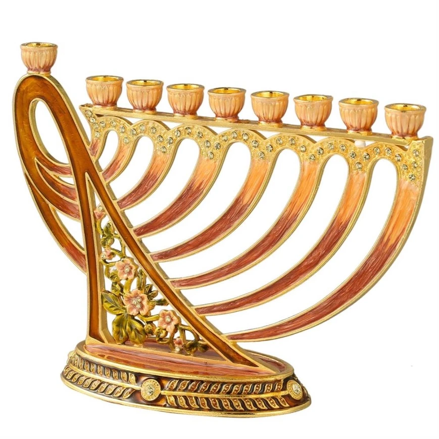 Matashi Hand-Painted Enamel Red Menorah Candelabra 1 Matashi Hand-Painted Enamel Red Menorah Candelabra
