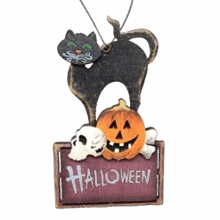 Wooden Halloween Ornament - Black Cat