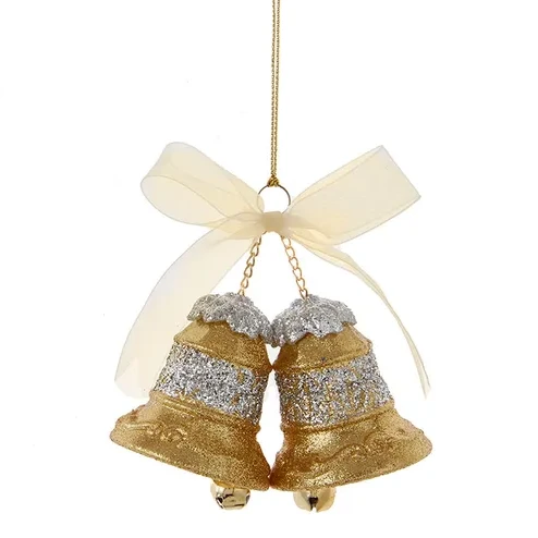 Kurt Adler Glittered Bell Ornament - Silver On Gold 1 Kurt Adler Glittered Bell Ornament - Silver On Gold