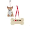 Kurt Adler I Love My Corgi With Dog Bone Ornaments