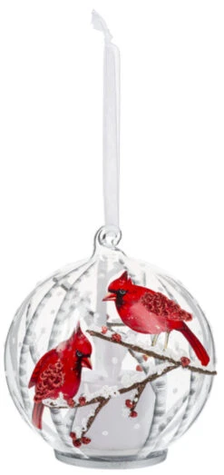 Cardinal Ornament With Flickering Flame LED - Berry Branches