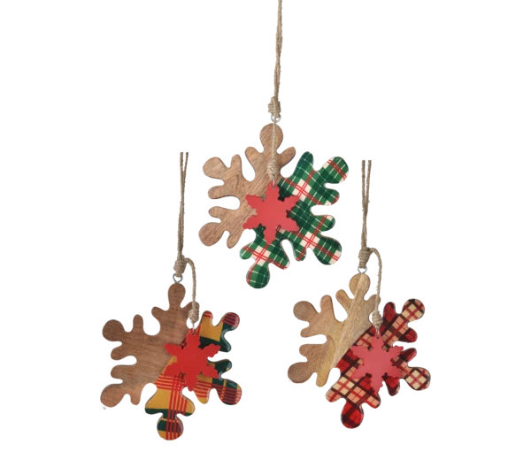 Large Wood Plaid Snowflake Ornament - 2 Large Wood Plaid Snowflake Ornament - - Image 2