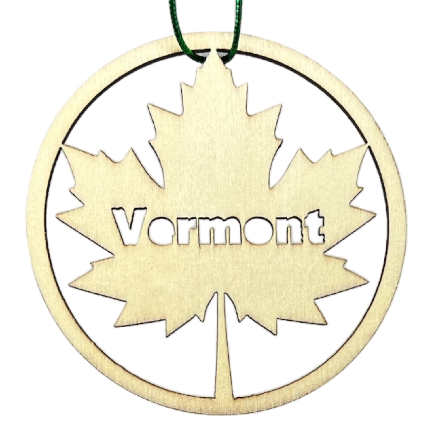 Round Wooden Vermont Maple Leaf Ornament 1 Round Wooden Vermont Maple Leaf Ornament