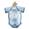 Babys First Christmas Blue Baby Onesie Glass Ornament