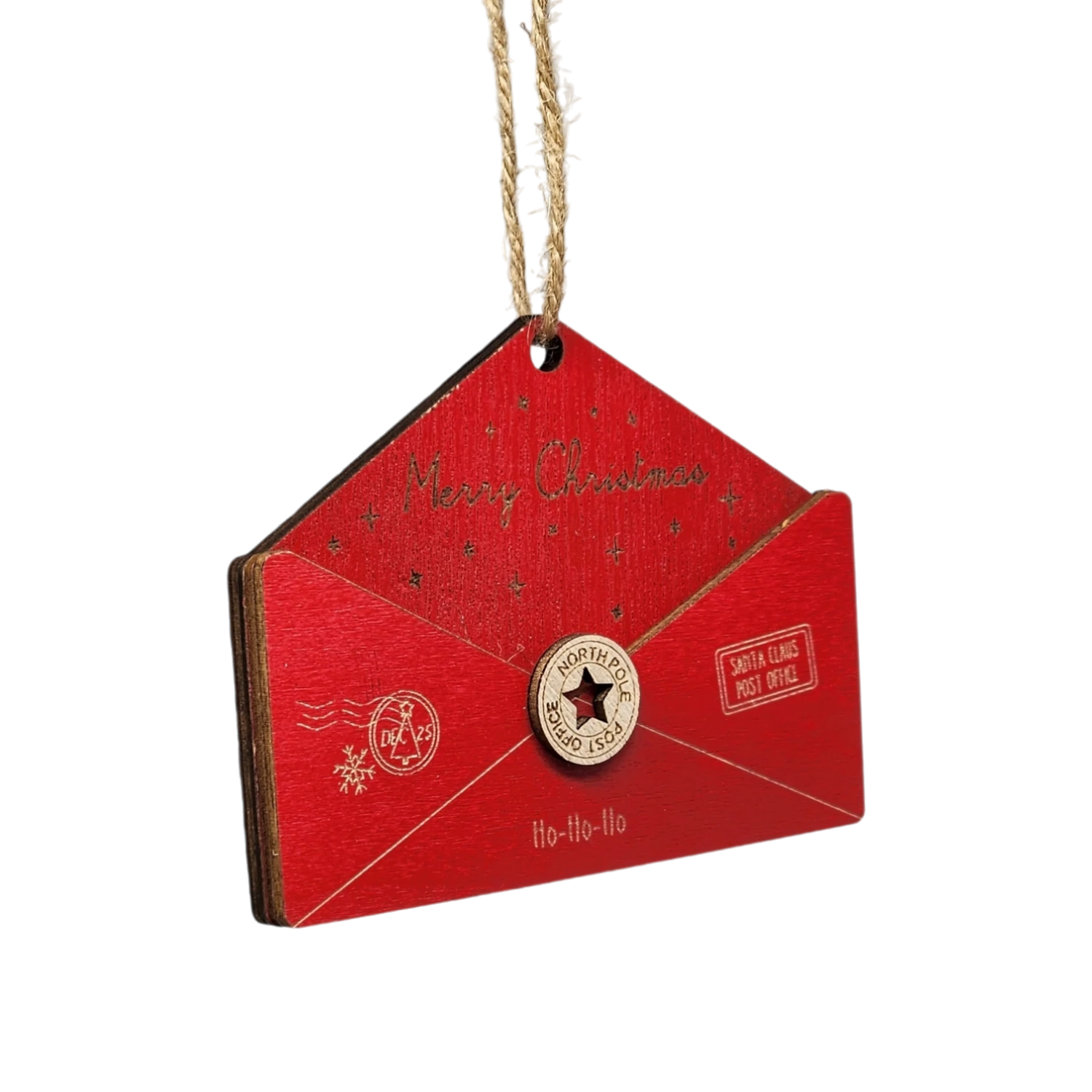 Wooden Letter To Santa Ornament - Red 2 Wooden Letter To Santa Ornament - Red - Image 2