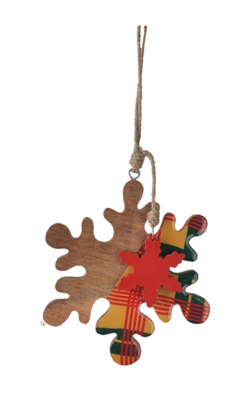 Large Wood Plaid Snowflake Ornament - 3 Large Wood Plaid Snowflake Ornament - - Image 3