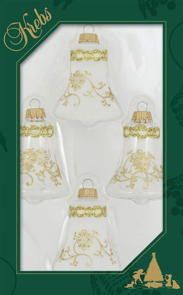 Clear And Frosted Gold Glitterlace And Braid Bell Ornaments - 4 Piece Set 1 Clear And Frosted Gold Glitterlace And Braid Bell Ornaments - 4 Piece Set