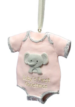 Roman Baby's First Christmas Onesie Ornament - Pink - Elephant
