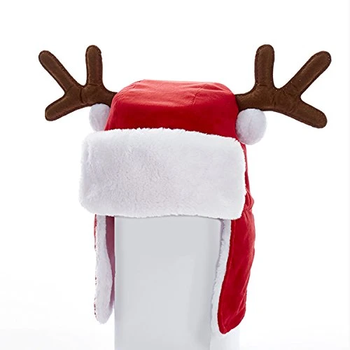 Kurt Adler Red Plush Kids Santa Hat With Antlers 1 Kurt Adler Red Plush Kids Santa Hat With Antlers